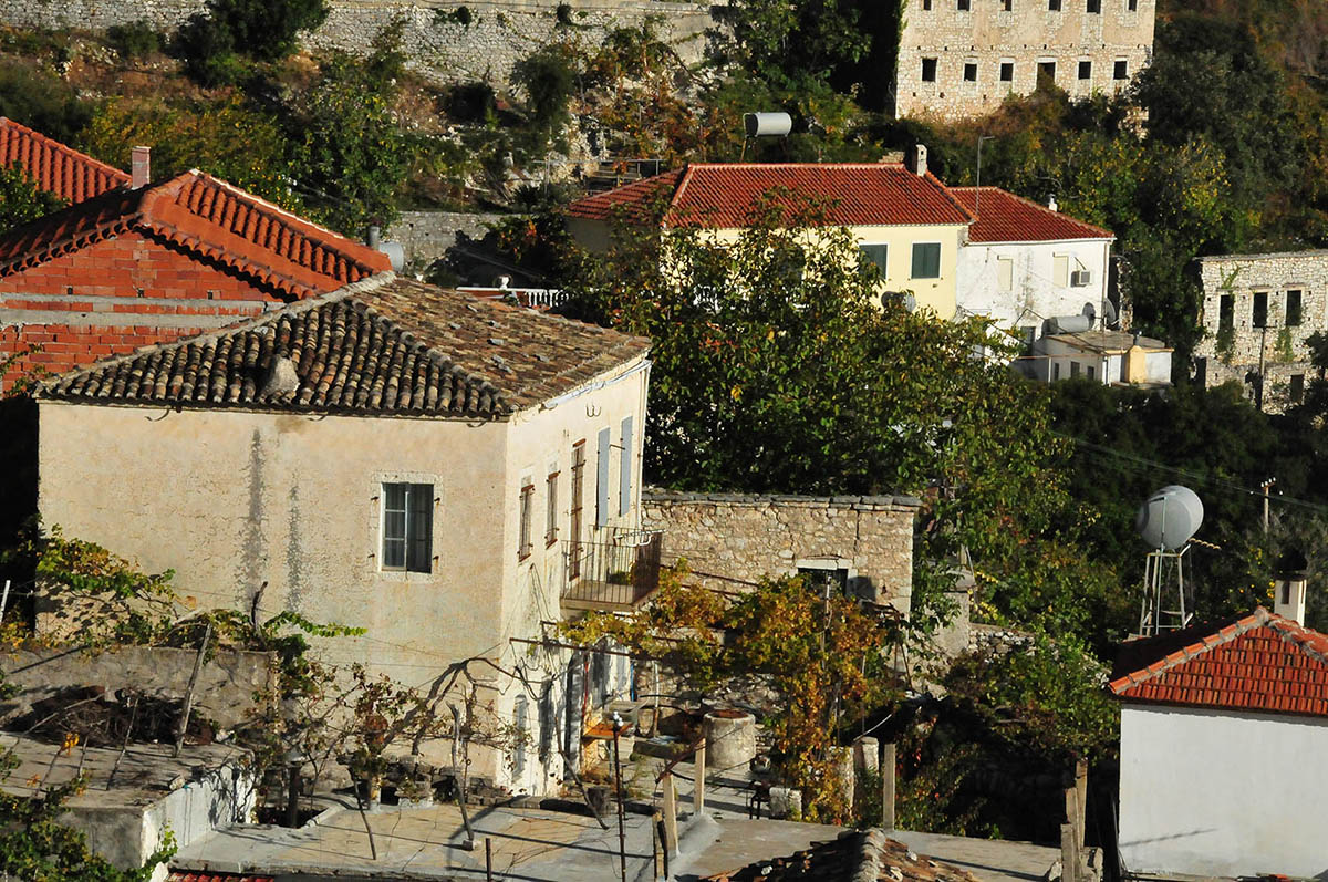 Albanian mountain village with stone houses